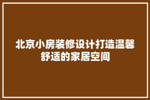 北京小房装修设计打造温馨舒适的家居空间