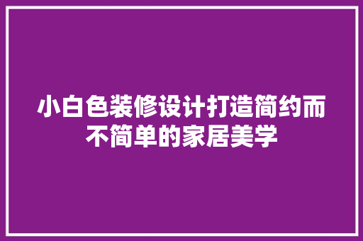 小白色装修设计打造简约而不简单的家居美学