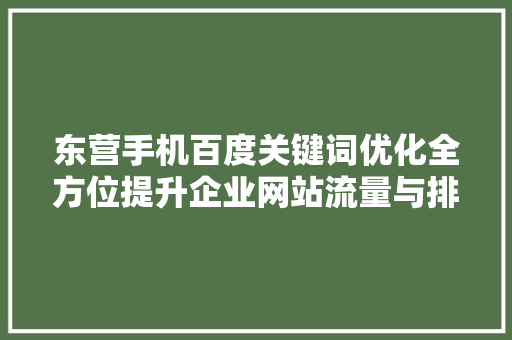 东营手机百度关键词优化全方位提升企业网站流量与排名