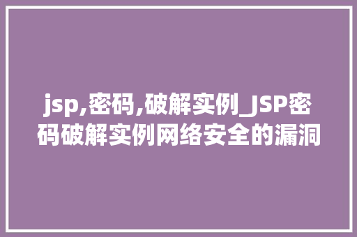 jsp,密码,破解实例_JSP密码破解实例网络安全的漏洞与防范