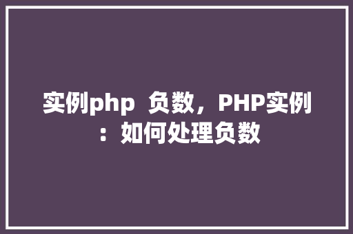 实例php  负数，PHP实例：如何处理负数