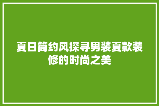 夏日简约风探寻男装夏款装修的时尚之美  第1张