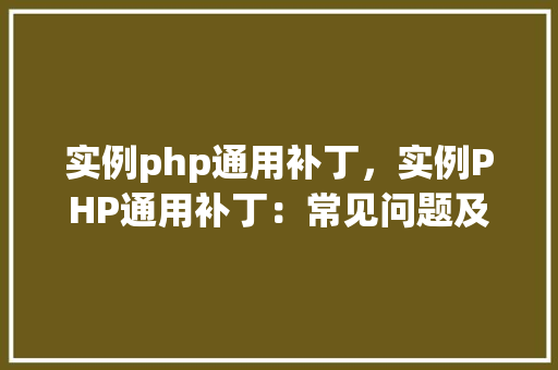 实例php通用补丁，实例PHP通用补丁：常见问题及解决方法