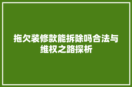 拖欠装修款能拆除吗合法与维权之路探析