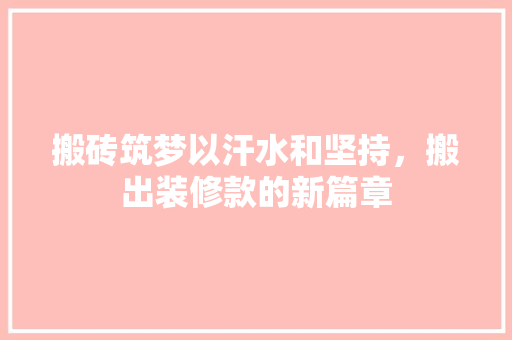 搬砖筑梦以汗水和坚持，搬出装修款的新篇章  第1张