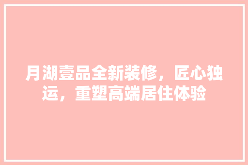 月湖壹品全新装修，匠心独运，重塑高端居住体验
