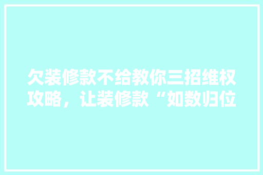 欠装修款不给教你三招维权攻略，让装修款“如数归位”  第1张