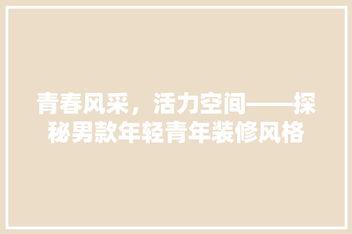 青春风采，活力空间——探秘男款年轻青年装修风格