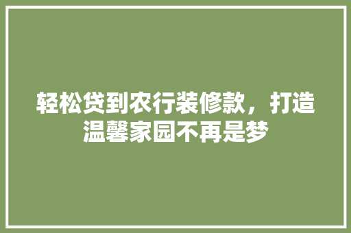 轻松贷到农行装修款，打造温馨家园不再是梦