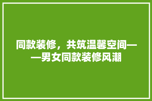 同款装修，共筑温馨空间——男女同款装修风潮