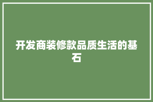 开发商装修款品质生活的基石