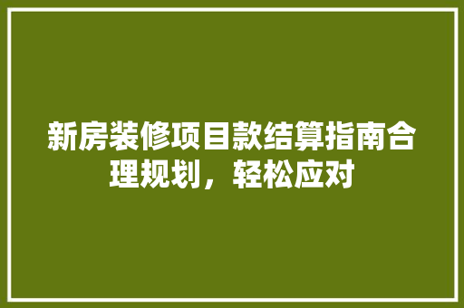 新房装修项目款结算指南合理规划，轻松应对