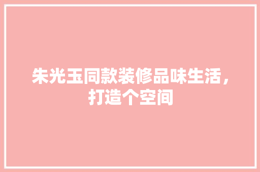 朱光玉同款装修品味生活，打造个空间