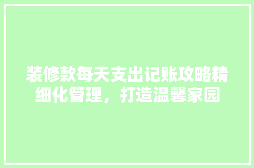 装修款每天支出记账攻略精细化管理，打造温馨家园  第1张