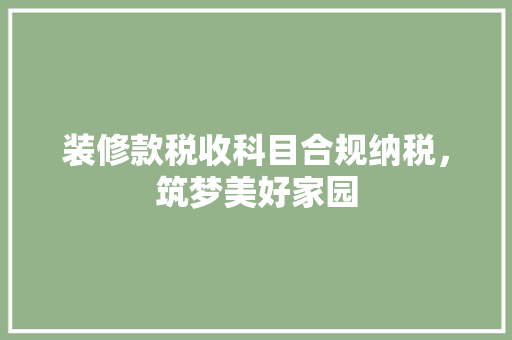 装修款税收科目合规纳税，筑梦美好家园