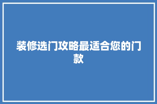 装修选门攻略最适合您的门款