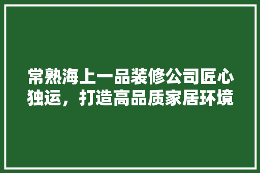 常熟海上一品装修公司匠心独运，打造高品质家居环境