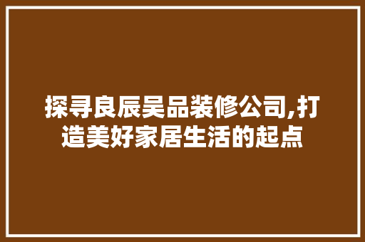 探寻良辰吴品装修公司,打造美好家居生活的起点