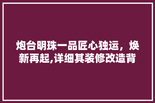 炮台明珠一品匠心独运，焕新再起,详细其装修改造背后的故事