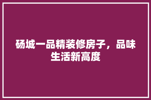 砀城一品精装修房子，品味生活新高度