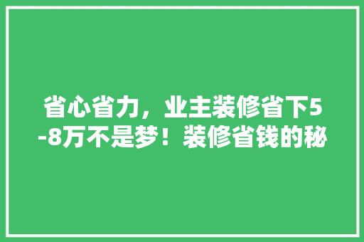 省心省力，业主装修省下5-8万不是梦！装修省钱的秘密