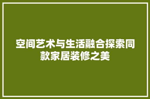空间艺术与生活融合探索同款家居装修之美