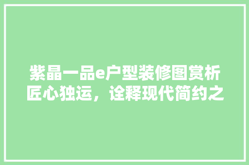 紫晶一品e户型装修图赏析匠心独运，诠释现代简约之美
