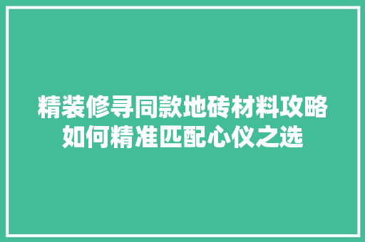 精装修寻同款地砖材料攻略如何精准匹配心仪之选