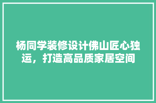 杨同学装修设计佛山匠心独运，打造高品质家居空间