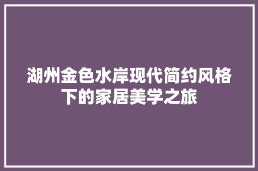 湖州金色水岸现代简约风格下的家居美学之旅