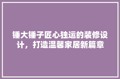 锤大锤子匠心独运的装修设计，打造温馨家居新篇章