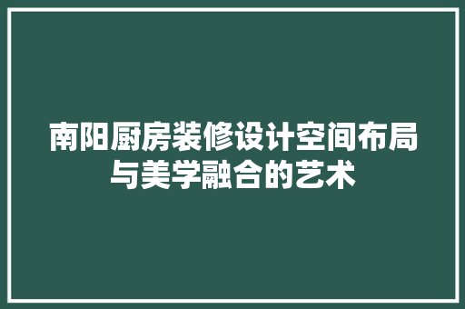 南阳厨房装修设计空间布局与美学融合的艺术