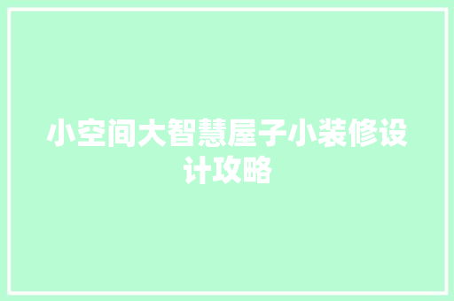 小空间大智慧屋子小装修设计攻略
