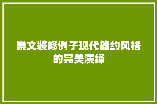 崇文装修例子现代简约风格的完美演绎