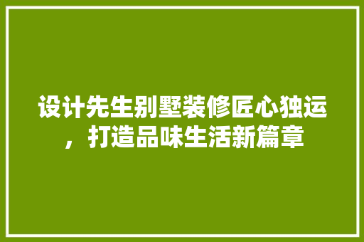 设计先生别墅装修匠心独运，打造品味生活新篇章